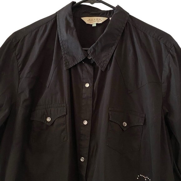 Roper women plus size 2x Black rhinestone embellished pearl snap western shirt - Picture 5 of 8